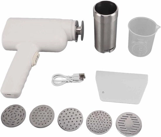 Pastamachine elettrica con caricabatteria e compressore in acciaio inossidabile - Kit di accessori da cucina portatile con 5 forme di pasta - Bianco