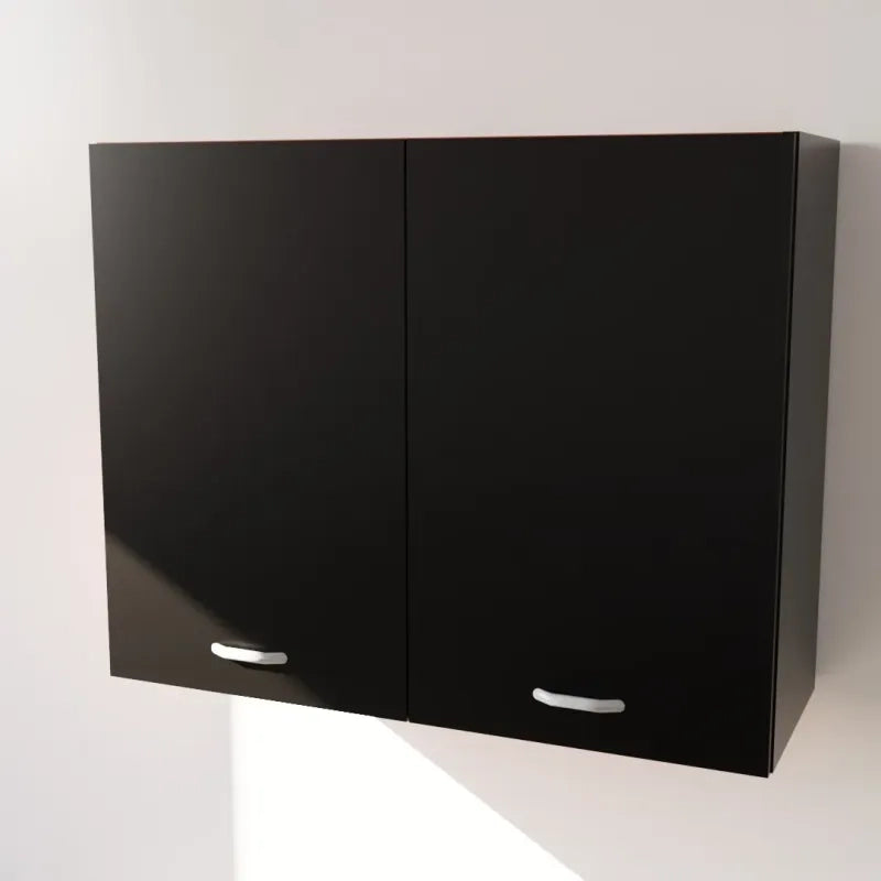 Pensile Cucina  in Legno Nobilitato Nero Mobile Alto con 2 Ante, Pensile Componibile Moderno Made in Italy (H72xL90XP33cm)