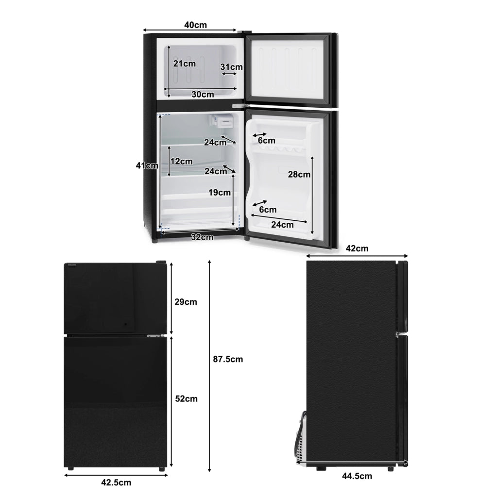 Frigorifero compatto 60 L con congelatore 22 L; porta in vetro e LED; nero