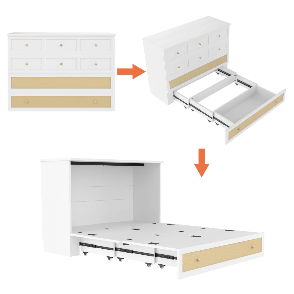 Letto matrimoniale 140×200 cm con cassetti; USB; presa e ripiano; senza materasso; MDF; bianco