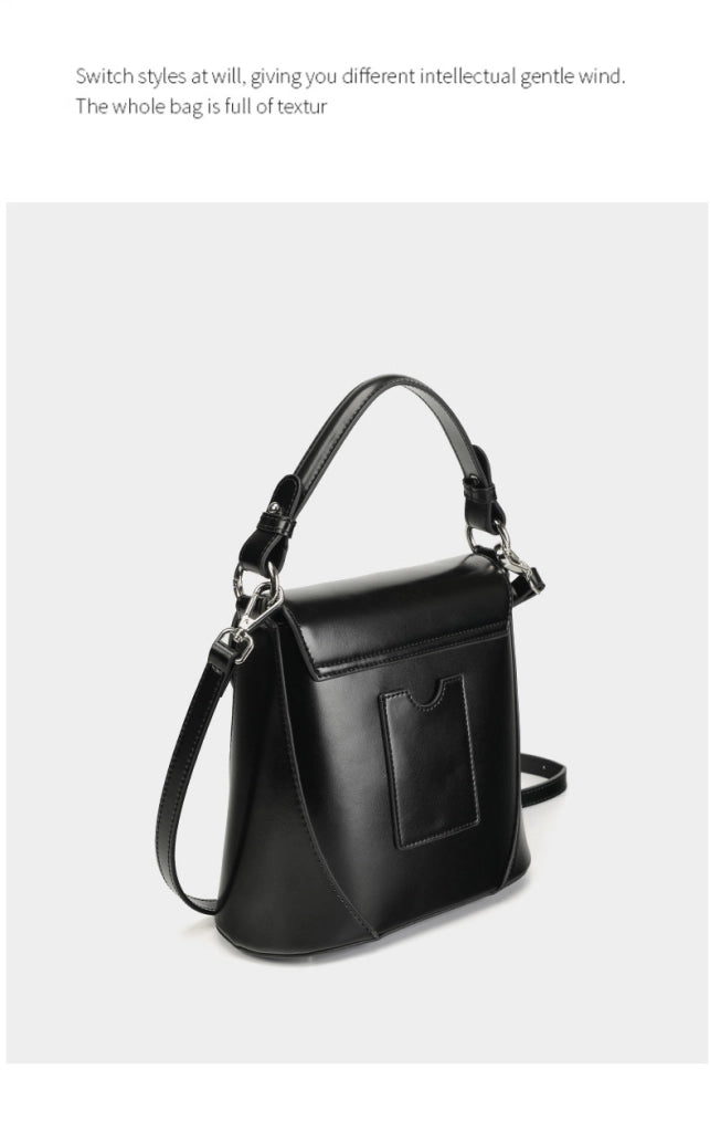 Borsa a tracolla da donna in vera pelle, mini borsa nera