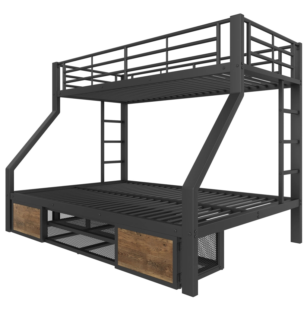 Letto a castello per bambini con scarpiera; vani contenitore; scala; 90x200/140x200 cm; nero