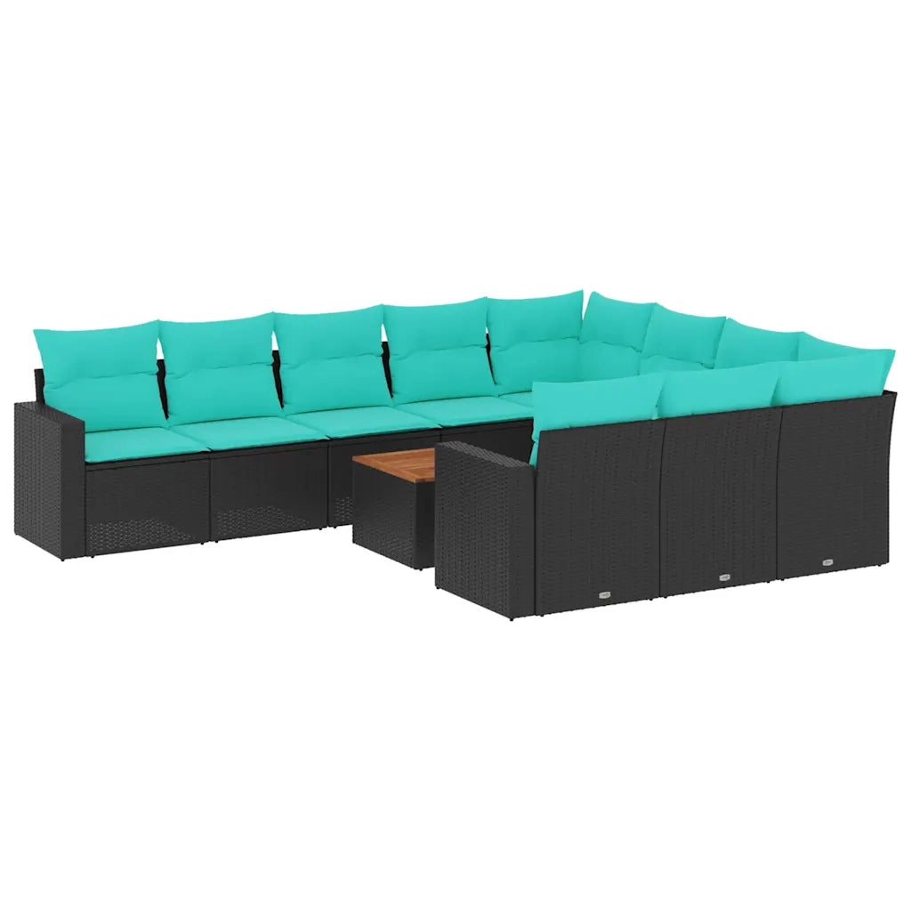 Set Divani da Giardino 11 pz con Cuscini in Polyrattan Nero