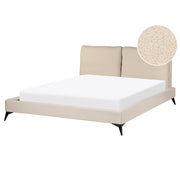 Letto imbottito moderno in bouclè beige 160 x 200 cm con rete a doghe
