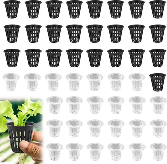 Coltivazione acquatica - set di 50 contenitori per hydrocultura in plastica - netpotten per piante da balcone e giardino.