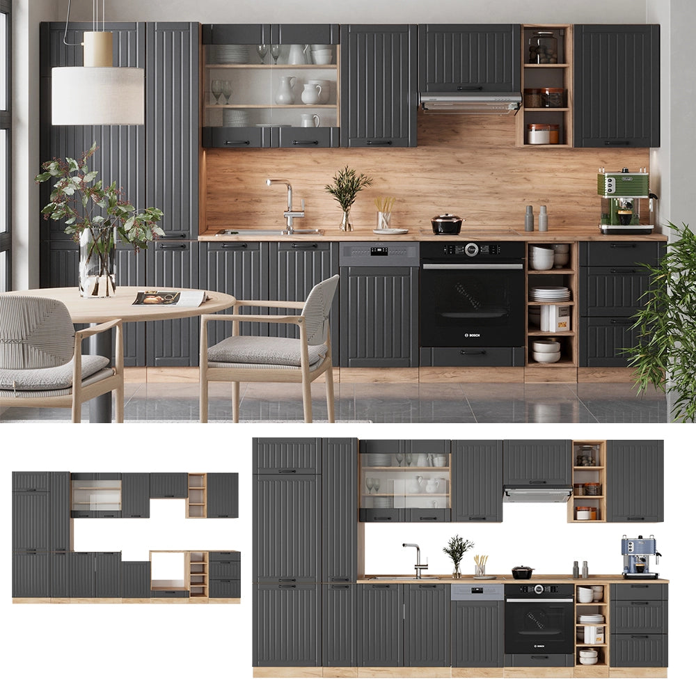 Cucina componibile Fame-Line Grigio scuro/Rovere dorato 355 cm, PL Rovere Vicco