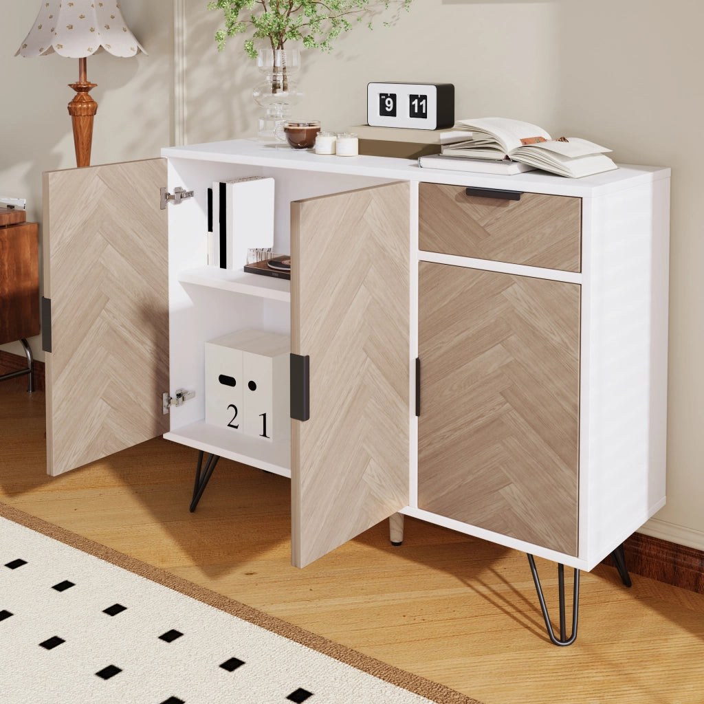 ARMADIO contenitore 90x30x71,5 cm bianco e effetto legno con cassetto e 3 ante