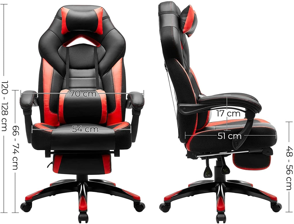 Sedia da gaming ergonomica sedia da ufficio con poggiapiedi telescopico poggiatesta regolabile supporto lombare capacità di carico 150 kg rosso e nero 12_0000602