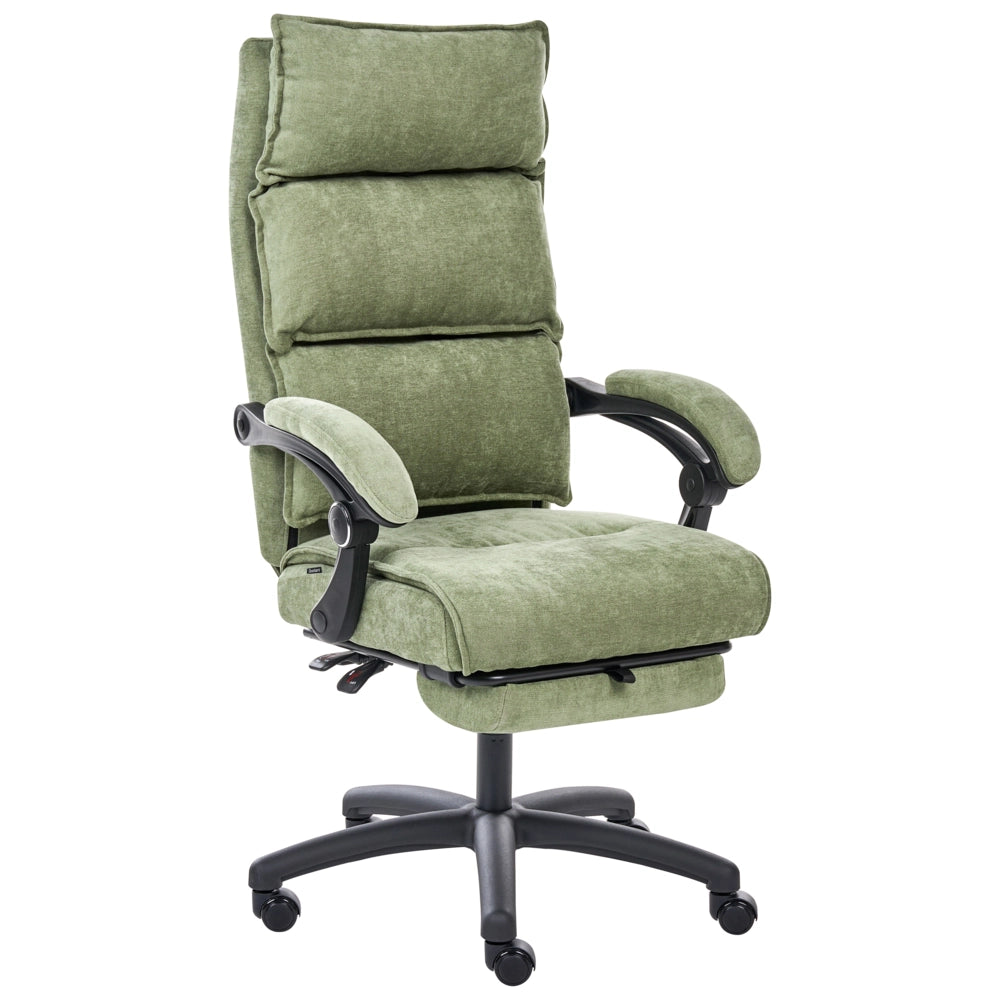 Sedia da ufficio professionale girevole Rivestimento in ciniglia con poggiapiedi Schienale inclinabile verde