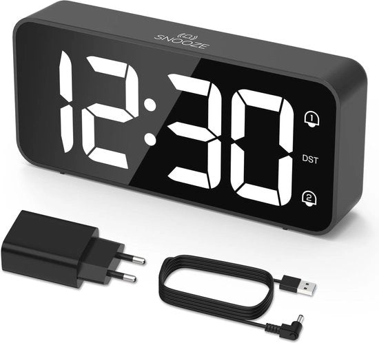 Alarme Digitale con Funzione di Sveglia LED, Doppio Allarme e Funzione di Rinvio, 8 Suoni di Allarme e Porta di Ricarica USB