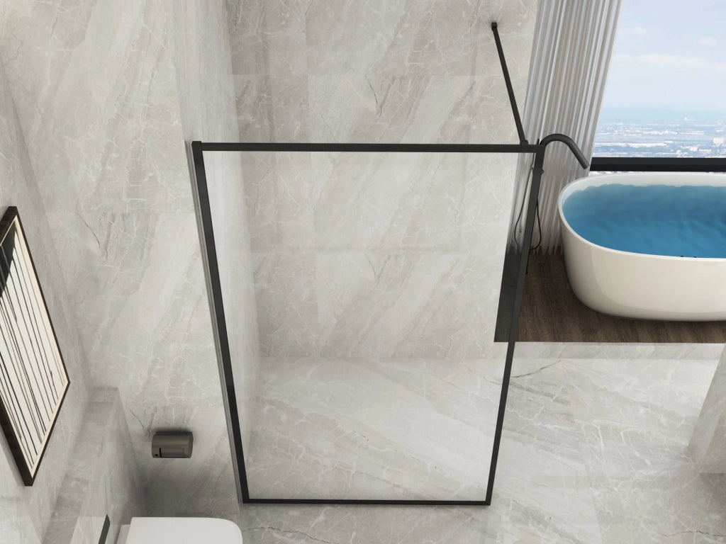 Parete doccia walkin nero cristallo 8mm trasparente 140cm H195cm Tevaglas Bluern
