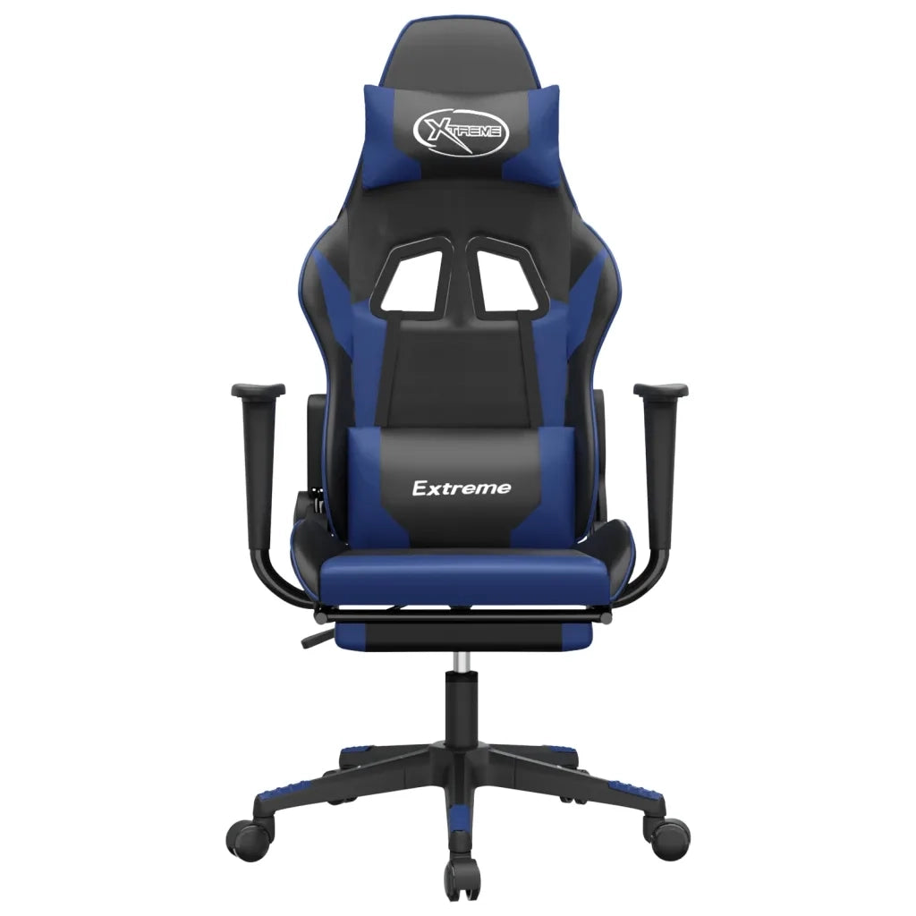Sedia da Gaming | Sedia da e-sports con Poggiapiedi Nero e Blu in Similpelle