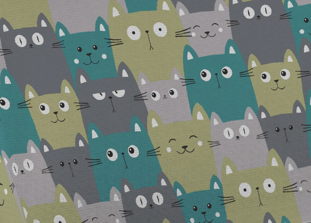 Copriletto Piquet Primavera Estate 100% Cotone Disegno Happy Cat - Singolo - Verde