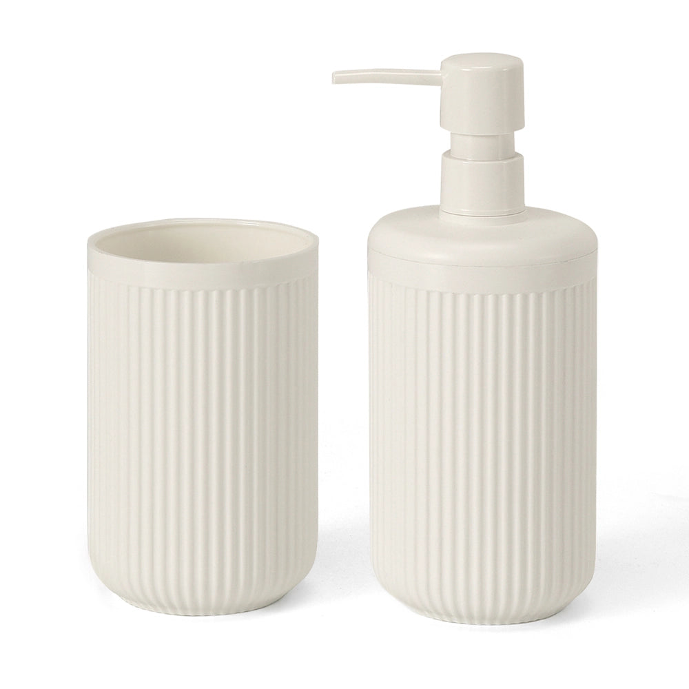 Set accessori bagno 2 pz con dispenser e portaspazzolino bianco crema cannettato Arizona