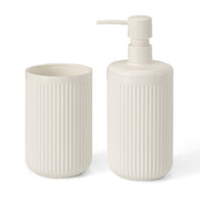 Set accessori bagno 2 pz con dispenser e portaspazzolino bianco crema cannettato Arizona