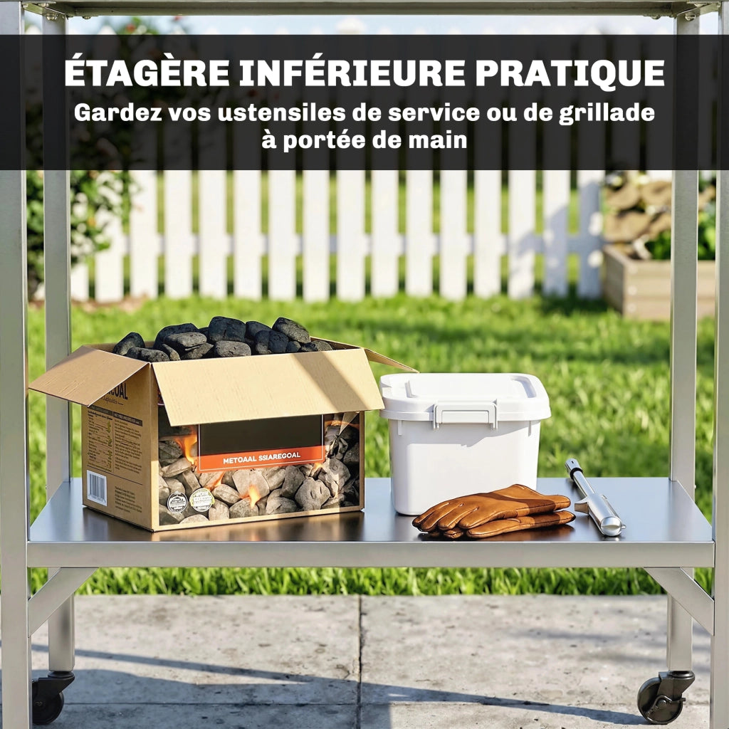Carrello Barbecue con Piano di Lavoro ¨C Minimal ¨C Argento Acciaio Inox 85x60x92 cm