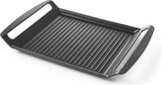 Piatta grill, adatta a tutte le fonti di calore, anche in induzione, realizzata in alluminio fuso con teflon, rivestimento antiaderente, 390 x 260 x 9 H 35 mm, alluminio