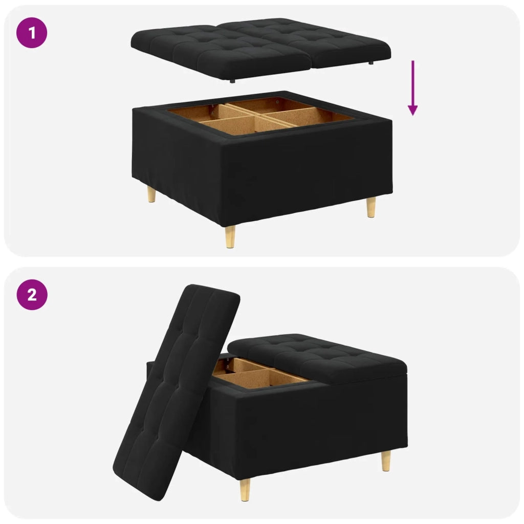 Pouf contenitore con cuscino Nero 80 x 80 x 45 cm Velluto 876844