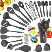 Set di accessori per cucina da 49 pezzi - Set di utensili da cucina in silicone - Grigio scuro