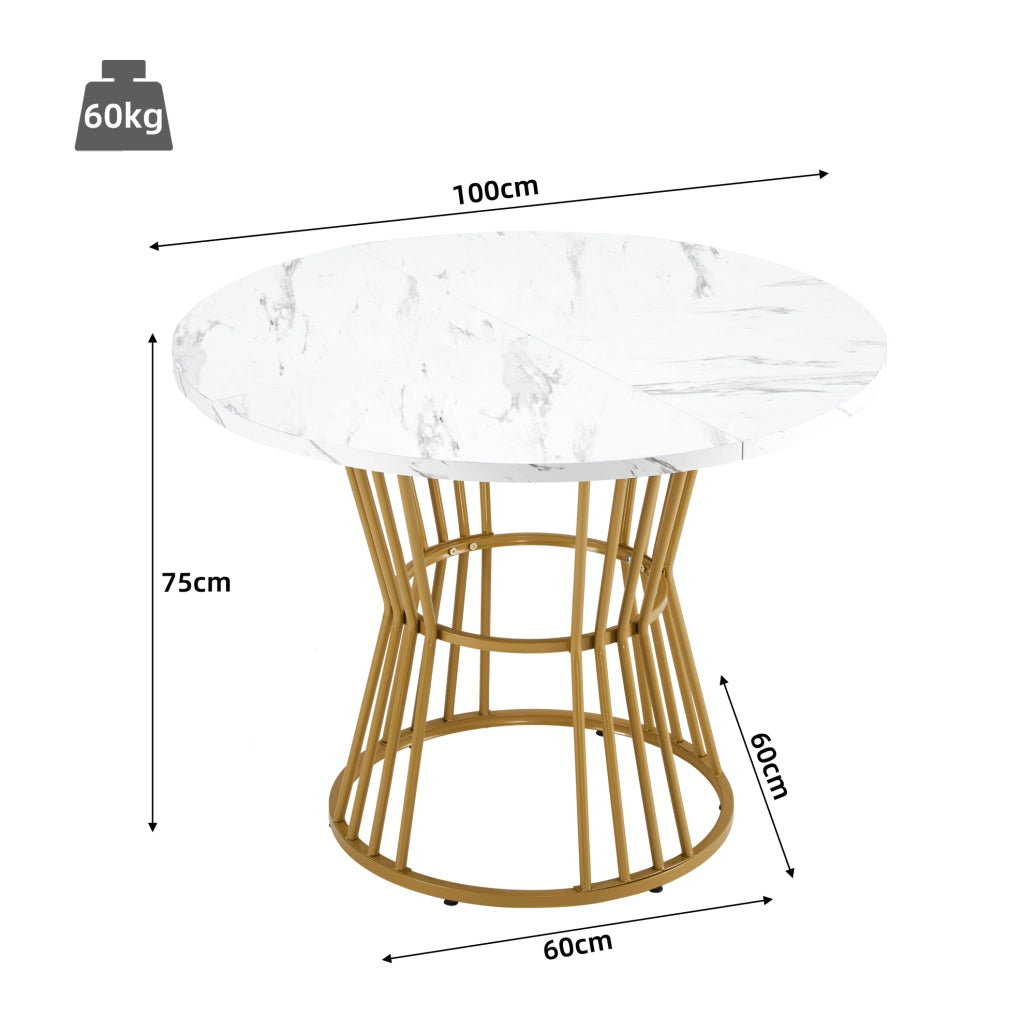 Set da pranzo 5 pezzi 100 cm; piano effetto marmo; MDF multicolore