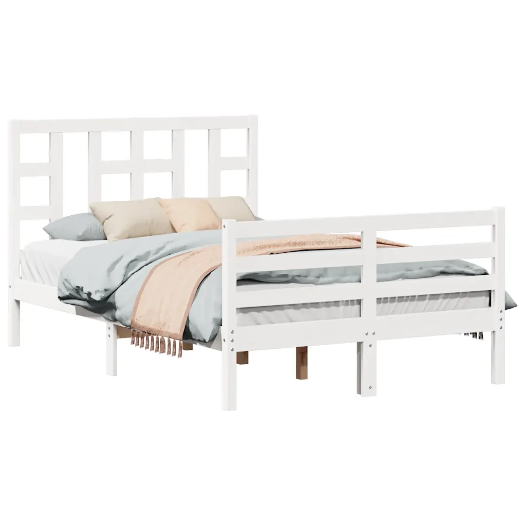Giroletto con Testiera-Struttura Letto con testiera Bianco Small Double Legno Massello 913322