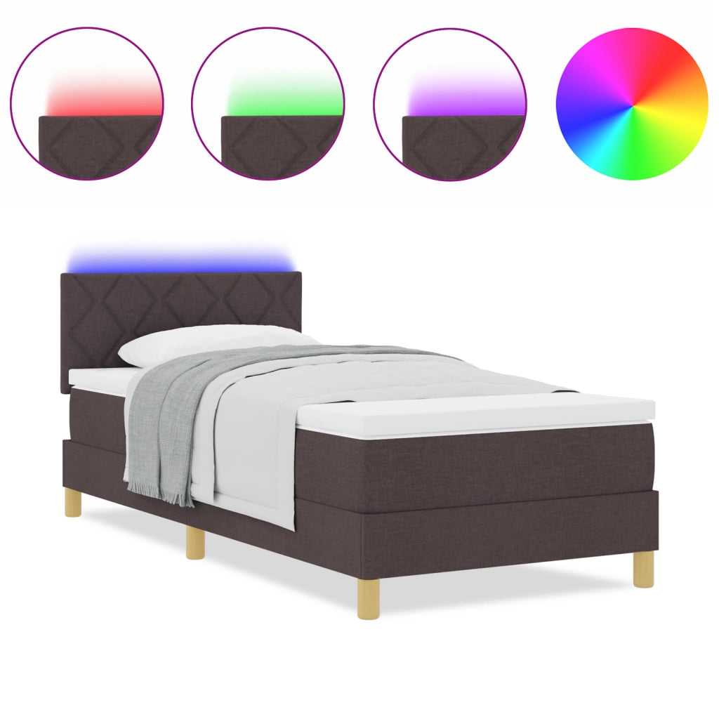 Letto Box Spring con Materasso e LED Marrone Scuro 100x200 cm Tessuto