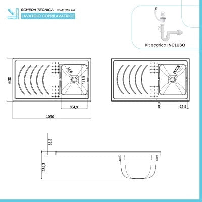Mobile copri lavatrice 109x60 con lavatoio a destra e asse incluso