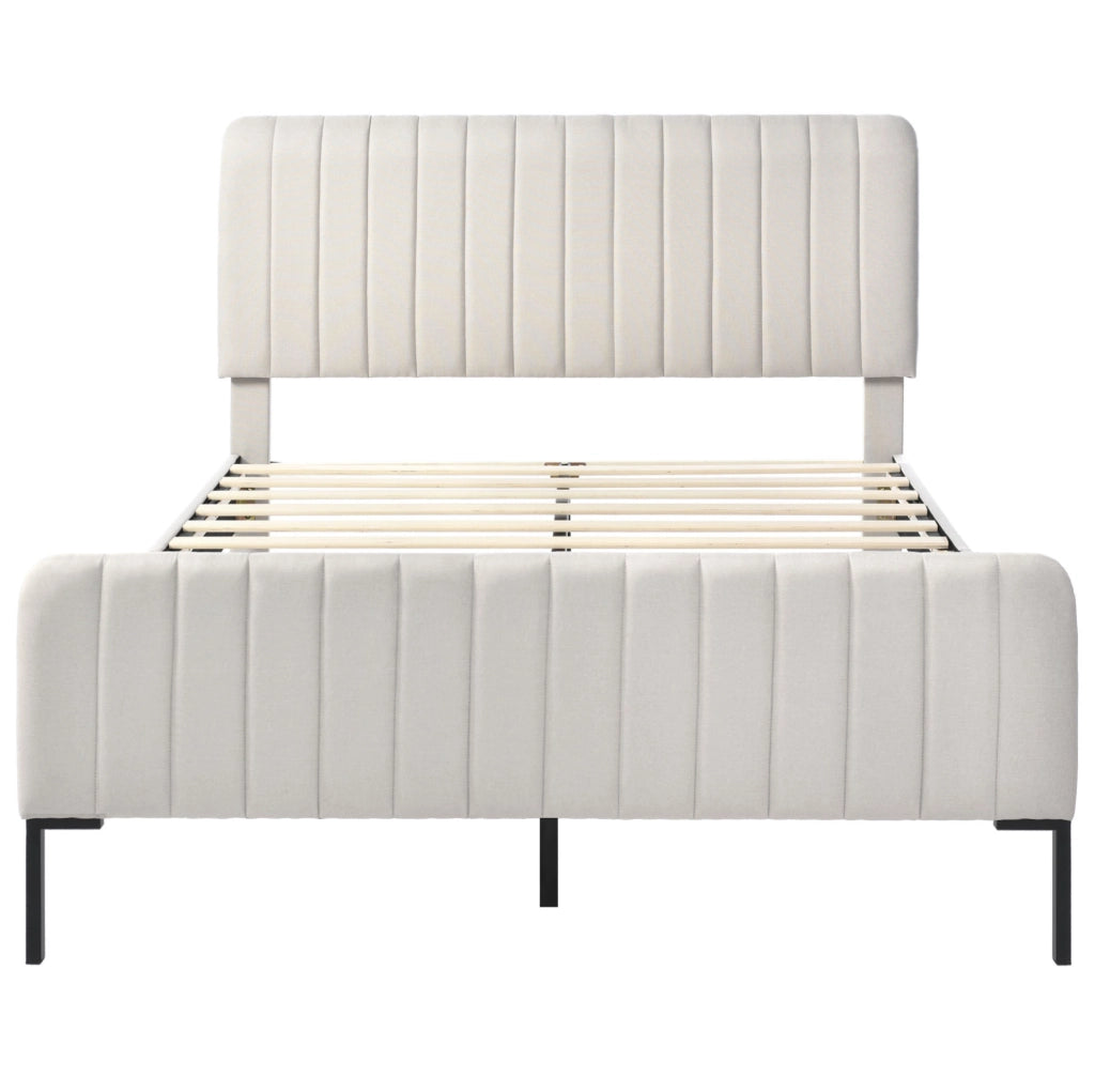 Letto matrimoniale 180x200 cm in lino grigio beige con testiera regolabile e rete a doghe