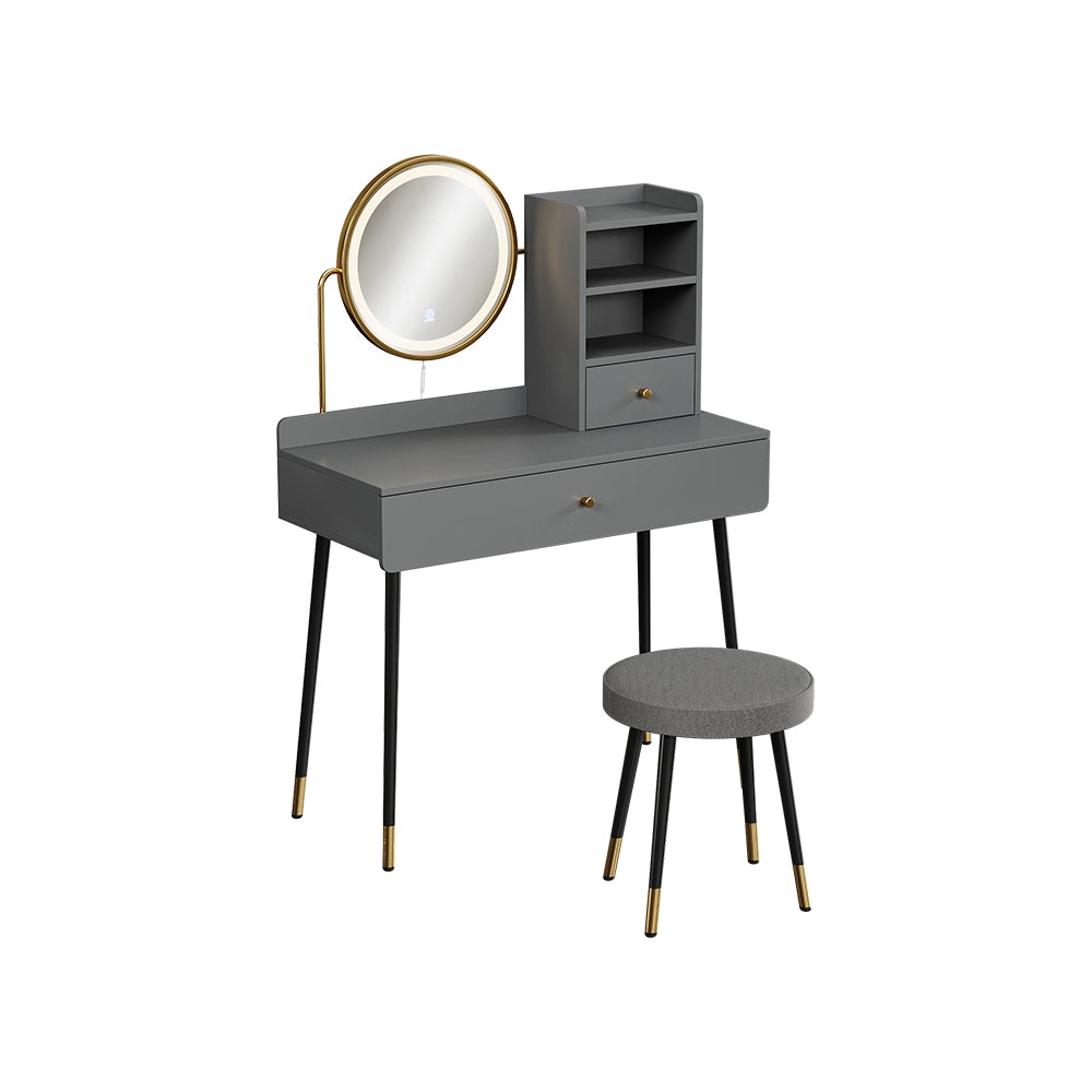 Vicco Tavolo da toeletta Grigio 90 cm con specchio LED e sgabello