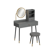 Vicco Tavolo da toeletta Grigio 90 cm con specchio LED e sgabello