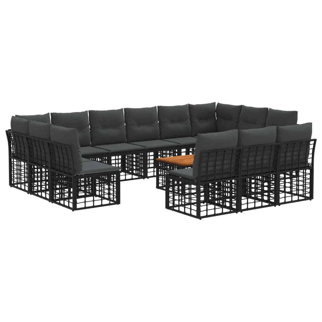 Set di divani da esterno 14 pcs Nero e Grigio scuro Poliestere