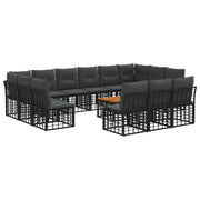 Set di divani da esterno 14 pcs Nero e Grigio scuro Poliestere