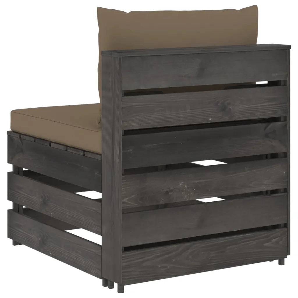 Divano Centrale Modulare con Cuscini in Legno Impregnato Grigio 3068128