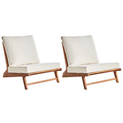 Set di 2 Poltroncine in legno di acacia colore bianco sporco con schienale e cuscini per la seduta Design perfetto per interni ed esterni, che unisce stile moderno e rustico.