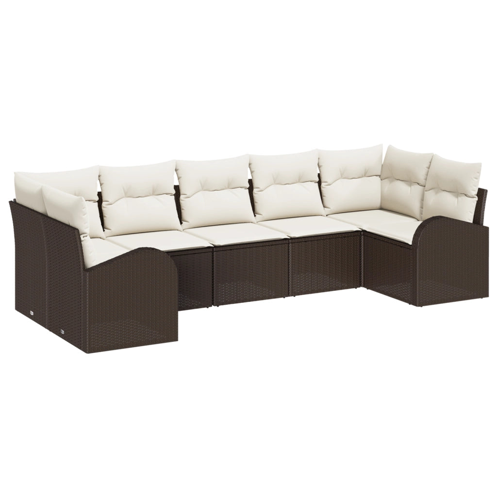 Set di divano da giardino in 7 pezzi con cuscini marrone in polirattan