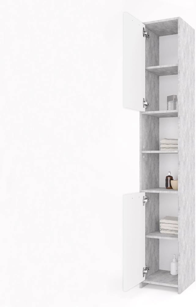 Set di mobili da bagno Maris, Bianco, 2 pezzi, con colonna e mobile a specchio per bagno, composto da armadio alto e armadietto a specchio