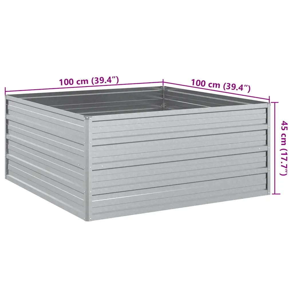 Fioriere | Cassetta per fiori | Letto Rialzato Giardino 100x100x45cm in Acciaio Zincato Argento