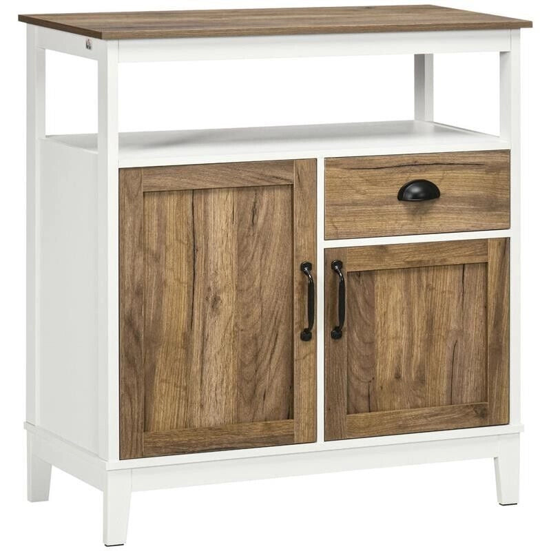 MOBILE DA CUCINA IN STILE RUSTICO CON ARMADIETTI E CASSETTO 76.6X 35X 81.5 CM BIANCO E MARRONE