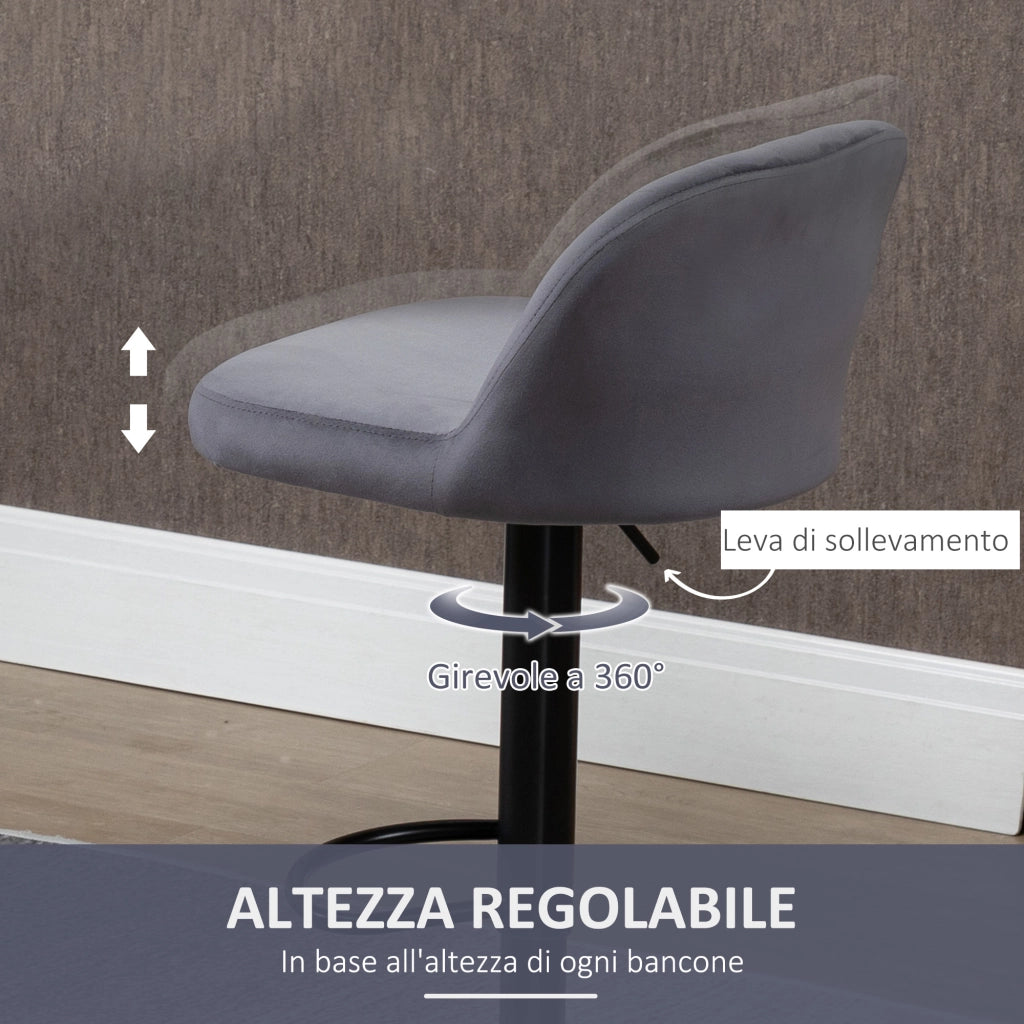 Set 2 Sgabelli da Bar con Schienale e Poggiapiedi ¨C Zephmum ¨C Girevoli, Altezza Regolabile, Grigio