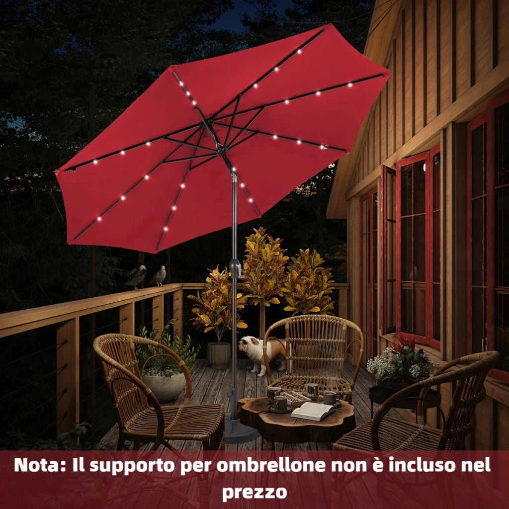 Ombrellone con luci LED da giardino in ferro ?300cm Parasole da esterno spaggia Rosso Bordeaux