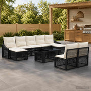 Set Divano da Giardino 10 pz Nero e Bianco Crema polyrattan 3437302