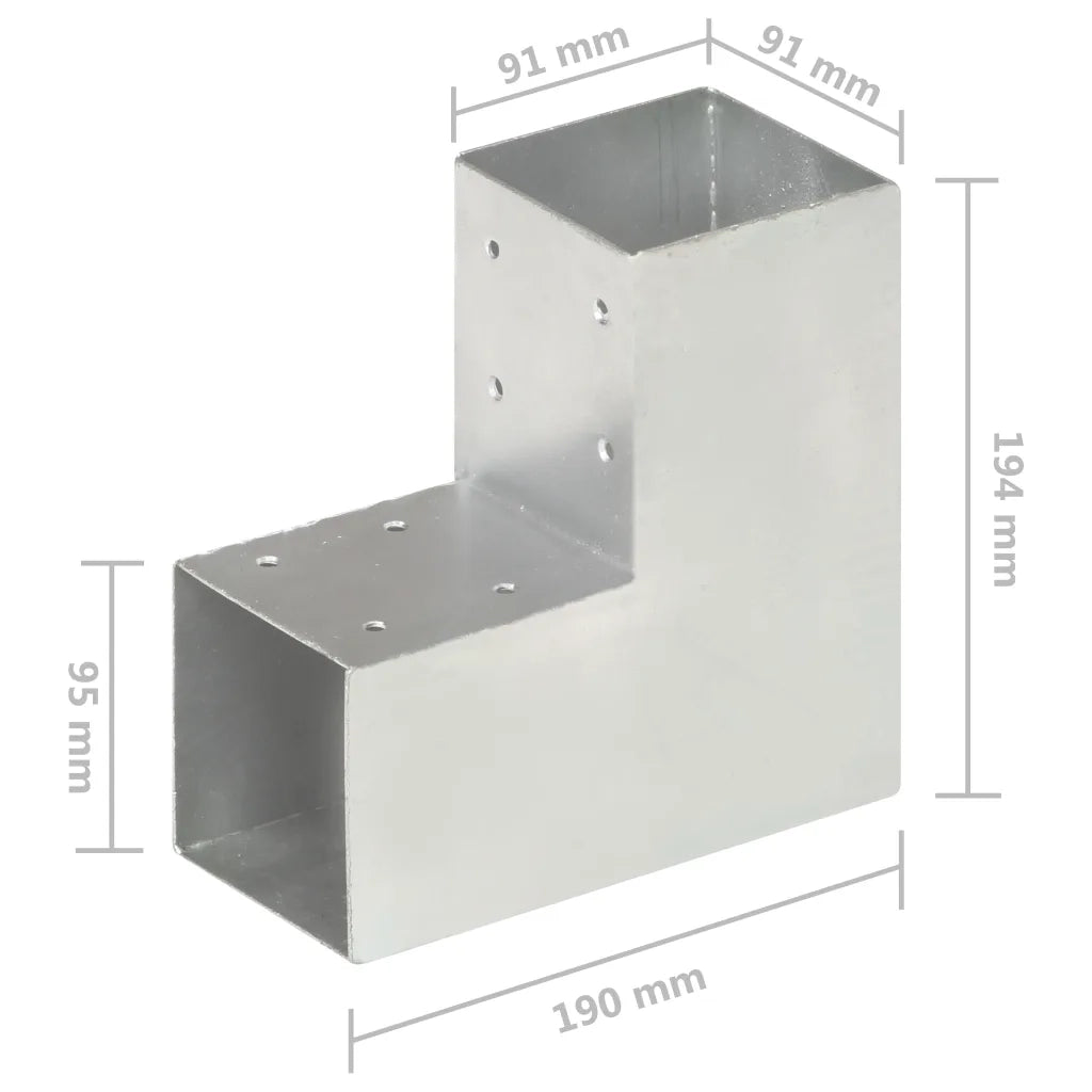 Connettori per Pali a Forma di L 4 pz Metallo Zincato 91x91 mm cod mxl 58382