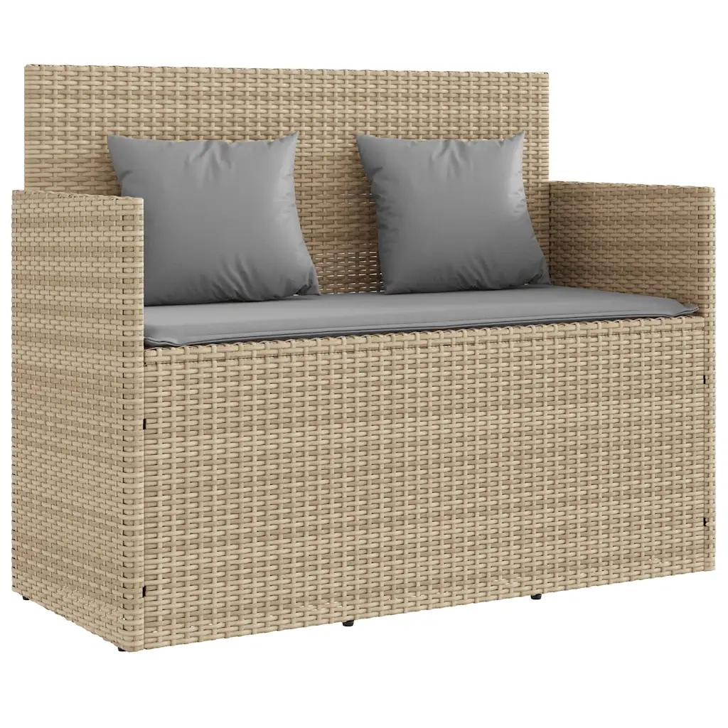 Panca da Giardino con Cuscini-Sgabello-Panca da esterno Beige in Polyrattan 985979