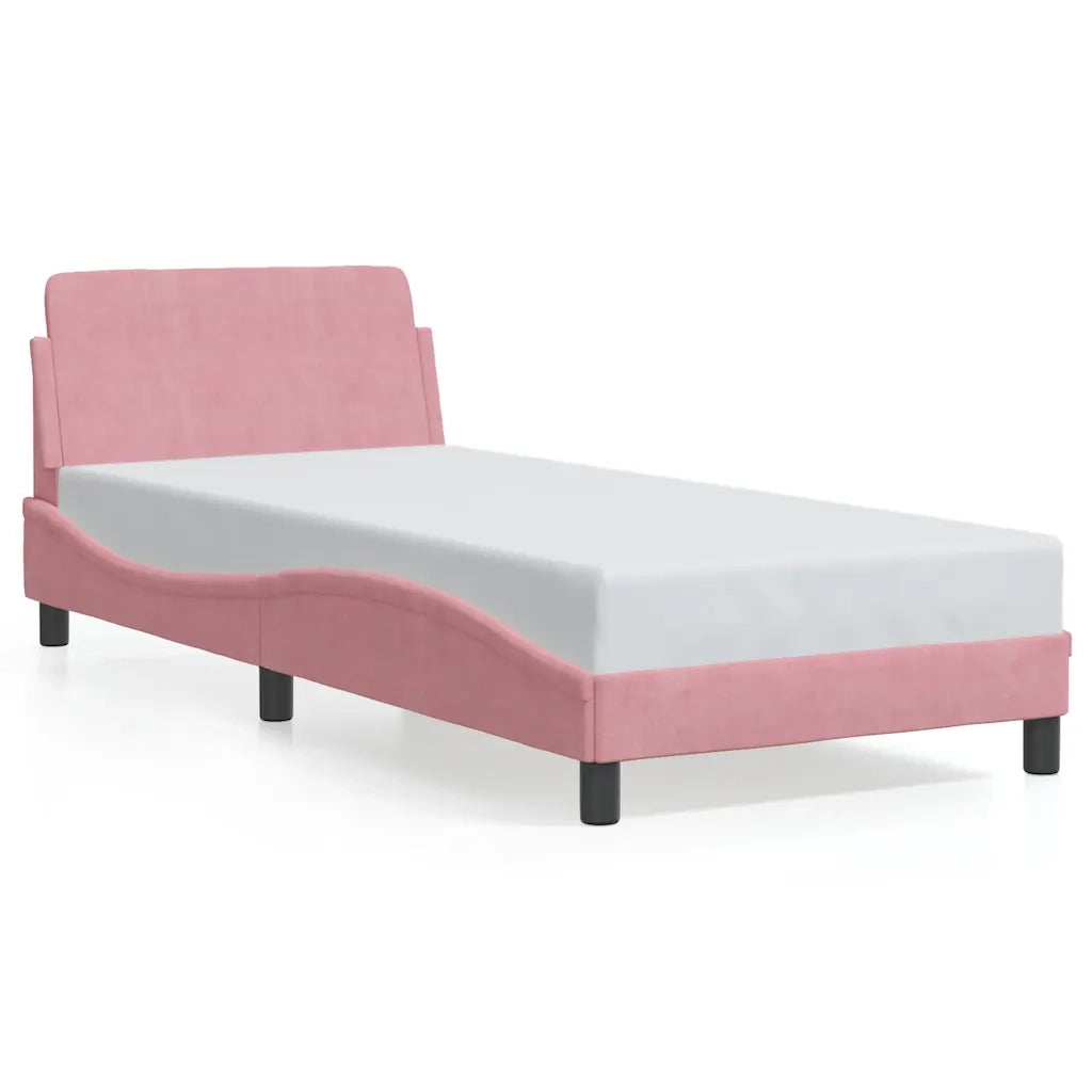 Letto singolo | Letto per adulti | Giroletto con Testiera Dover Rosa 90x190 cm Velluto