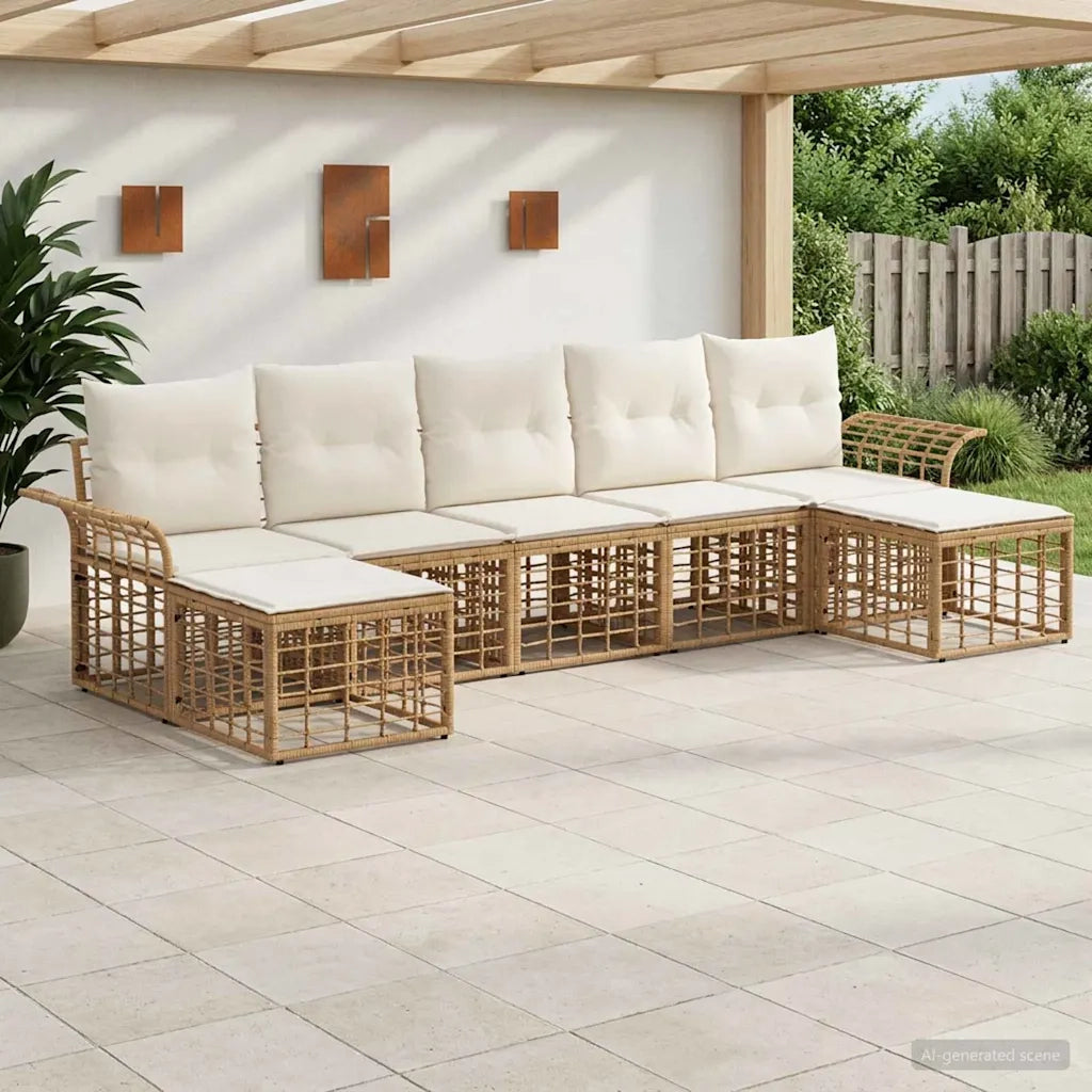 Set di divani da esterno 7 pcs Naturale e Bianco Crema