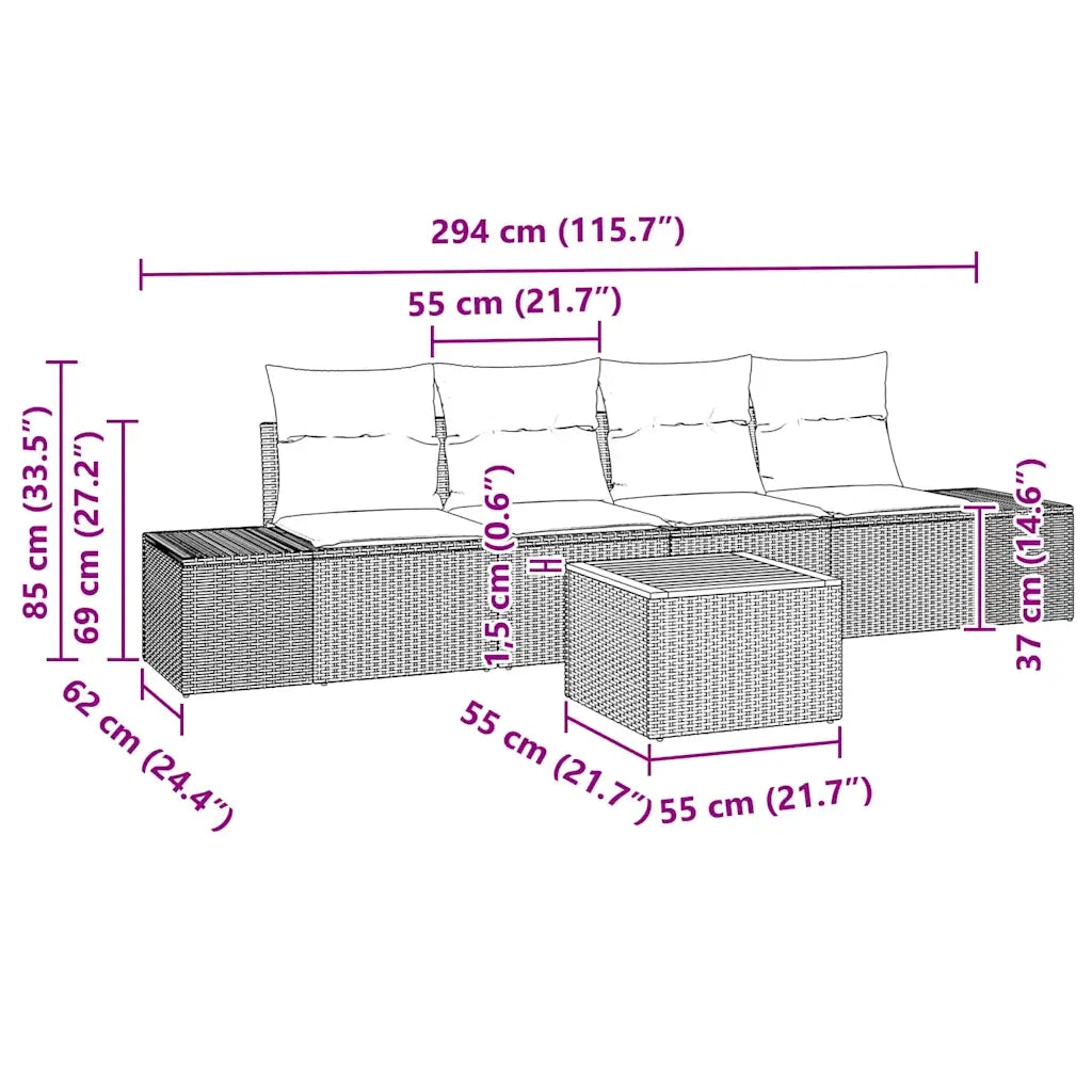 Set Divano da Giardino con cuscino 5 pz-Sofa da Giardino-Divanetto da esterno Grigio Poly Rattan 629687