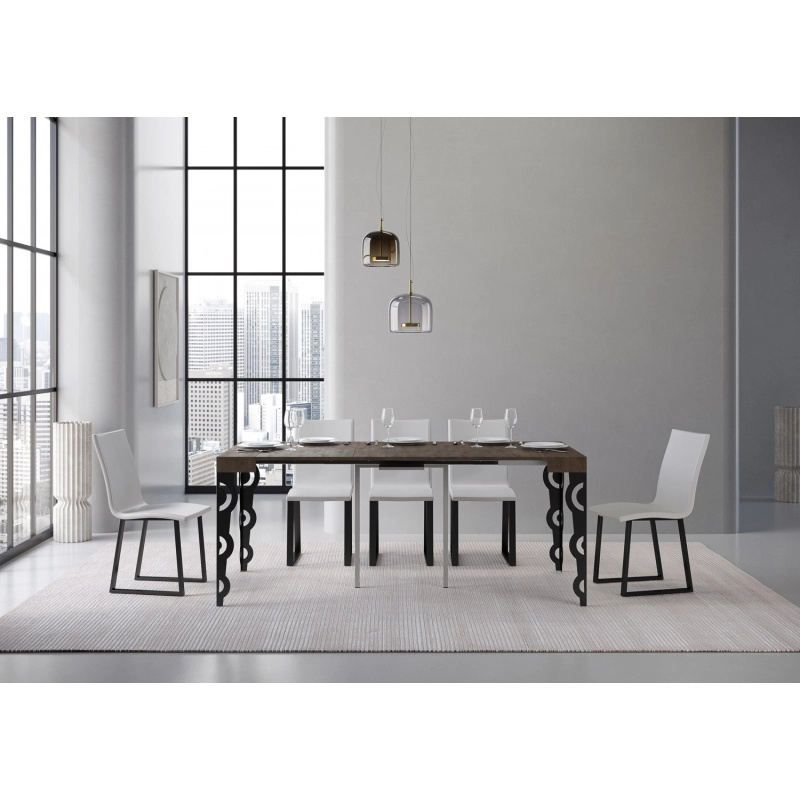 Consolle allungabile 90x40/196 cm Karamay Small telaio Antracite - Noce