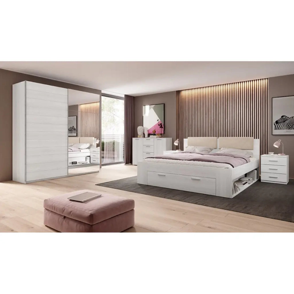 Letto adulto 180x200 con cassetti integrati - Collezione FLOYD. Colore bianco effetto legno.