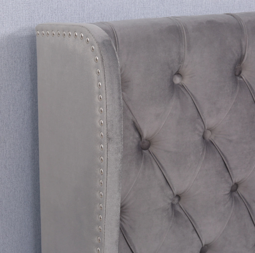 Letto matrimoniale imbottito con contenitore 140x190 cm in velluto grigio