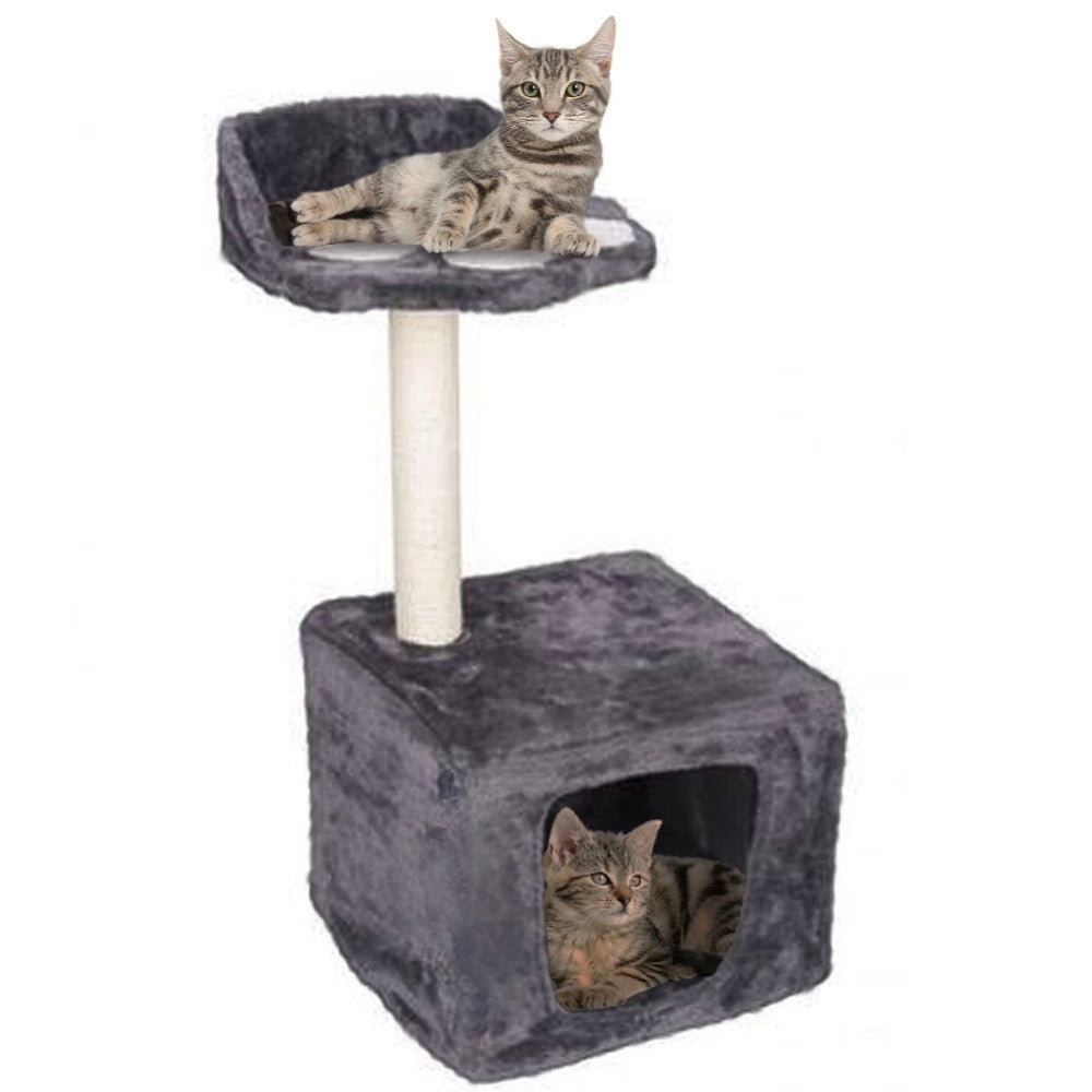 Trade Shop - Albero Palo Tiragraffi Gatti Con Cuccia E Piattaforma 68x30cm Peluche E Sisal -
